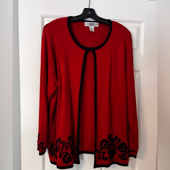 VINTAGE Sweater Cardigan - Red with Black Trim - Picture 1 of 7